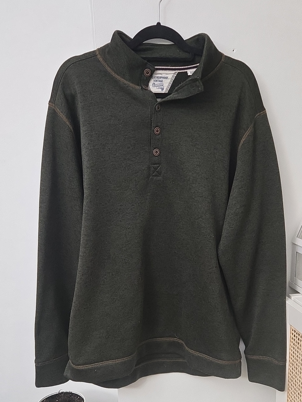 Weatherproof Olive Green Henley Crewneck Sweater